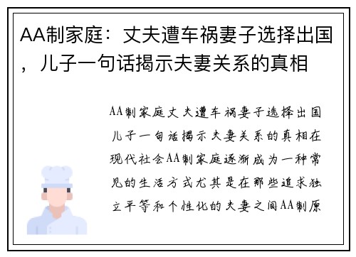 AA制家庭：丈夫遭车祸妻子选择出国，儿子一句话揭示夫妻关系的真相