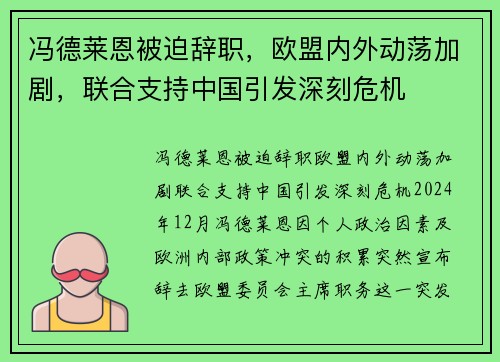 冯德莱恩被迫辞职,欧盟内外动荡加剧,联合支持中国引发深刻危机
