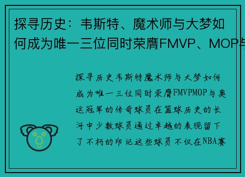 探寻历史:韦斯特、魔术师与大梦如何成为唯一三位同时荣膺FMVP、MOP与奥运冠军的传奇球员