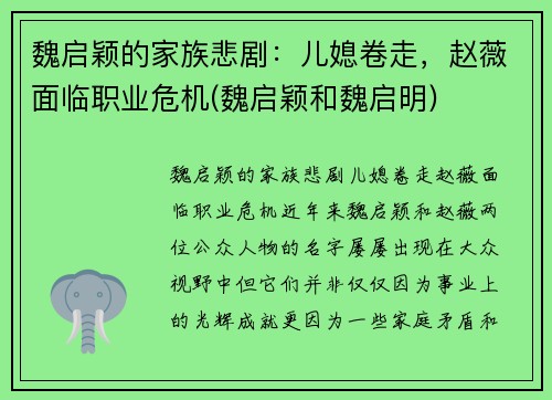 魏启颖的家族悲剧：儿媳卷走，赵薇面临职业危机(魏启颖和魏启明)