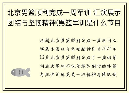 北京男篮顺利完成一周军训 汇演展示团结与坚韧精神(男篮军训是什么节目)